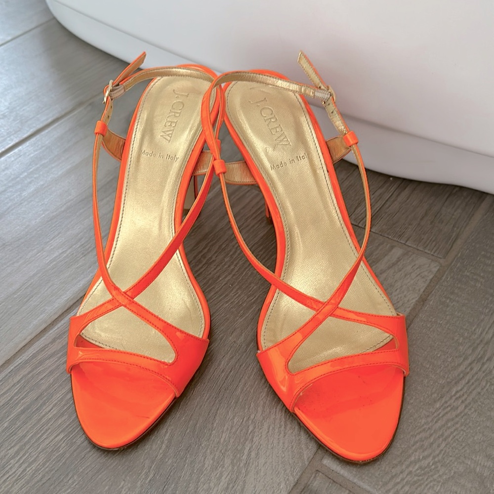 J Crew Orange Patent Leather Strappy Heels